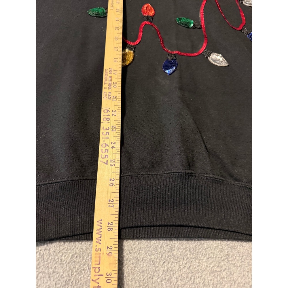 Vintage Lee Christmas Lights Sequin Beaded Sweatshirt Black 2XLT Made in USA - Picture 10 of 10
